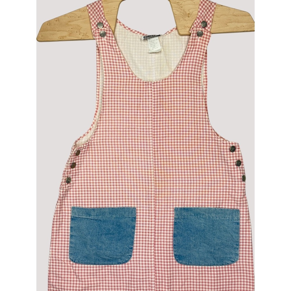NWOT California Concepts Size 11 Pink Gingham Jumper Dress Denim Pockets USA
